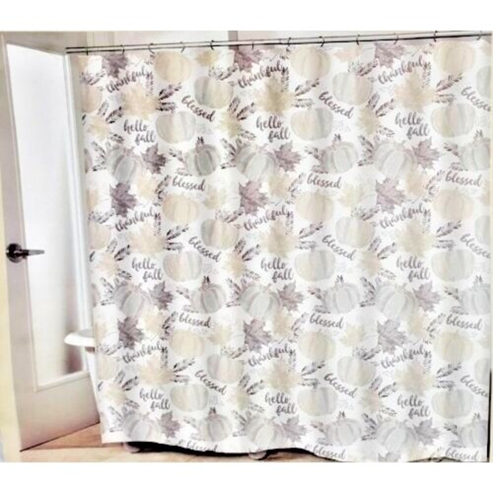 Avanti Thanksgiving Pumpkins Fabric Shower Curtain Leaves Thankful Blessed Fall